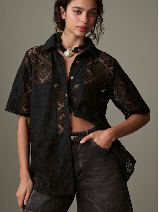 FARM Rio Tops - FARM Rio Black Sheer Floral Lace Top